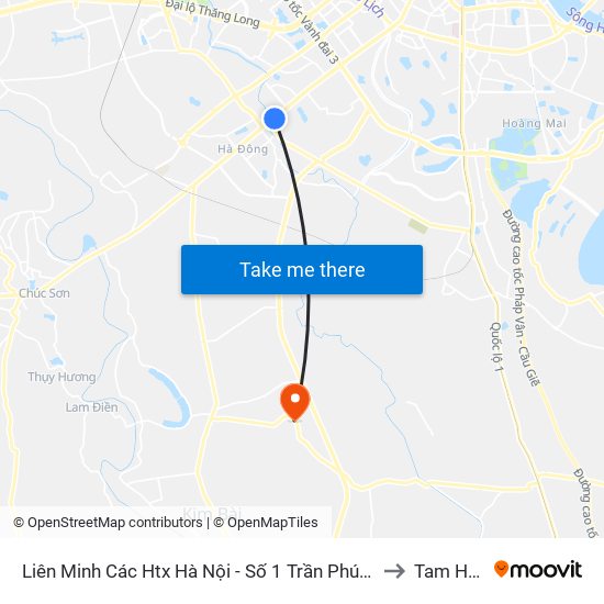 Liên Minh Các Htx Hà Nội - Số 1 Trần Phú (Hà Đông) to Tam Hưng map