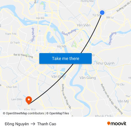 Đồng Nguyên to Thanh Cao map