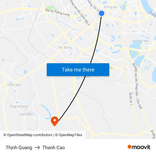 Thịnh Quang to Thanh Cao map