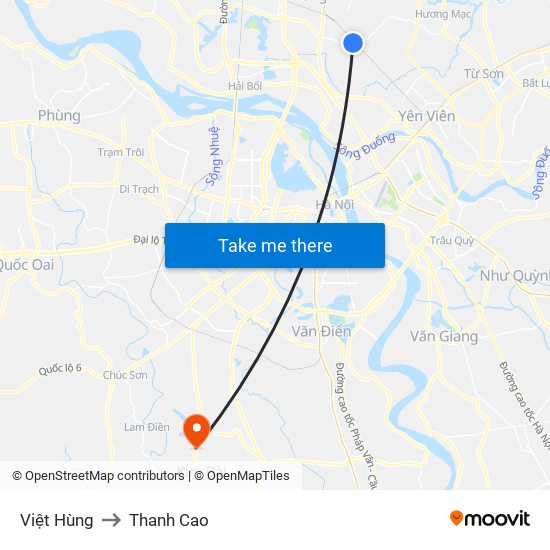 Việt Hùng to Thanh Cao map