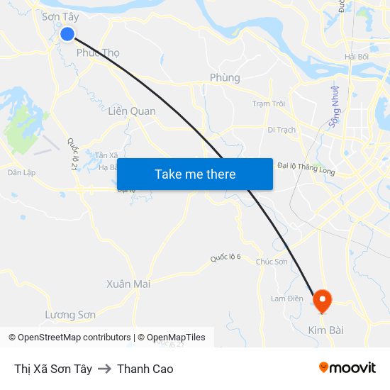 Thị Xã Sơn Tây to Thanh Cao map