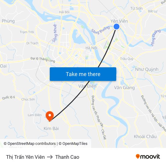 Thị Trấn Yên Viên to Thanh Cao map