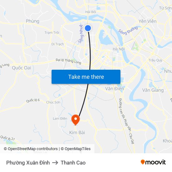 Phường Xuân Đỉnh to Thanh Cao map