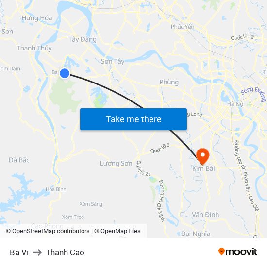 Ba Vì to Thanh Cao map