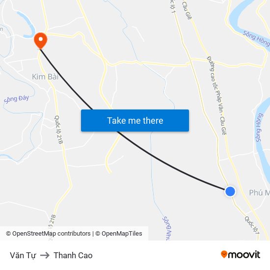 Văn Tự to Thanh Cao map