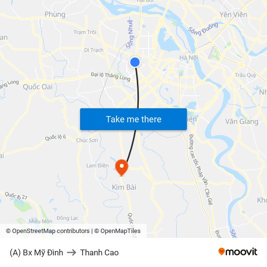 (A) Bx Mỹ Đình to Thanh Cao map