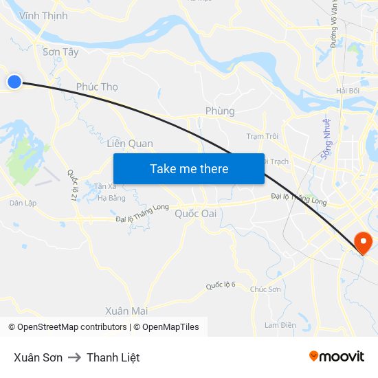 Xuân Sơn to Thanh Liệt map
