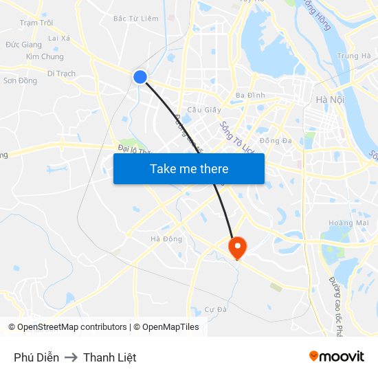 Phú Diễn to Thanh Liệt map