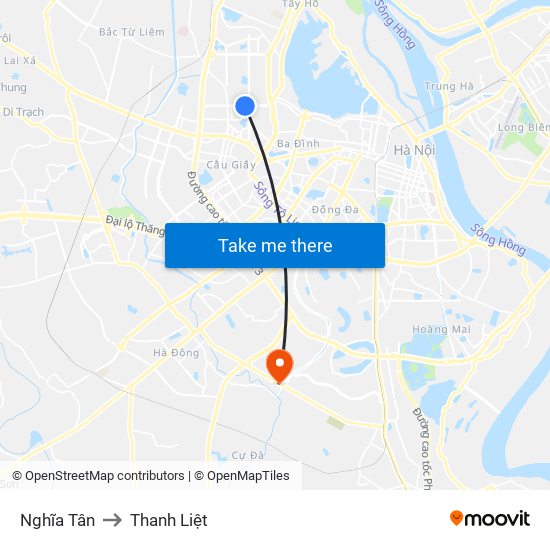 Nghĩa Tân to Thanh Liệt map