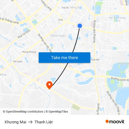 Khương Mai to Thanh Liệt map