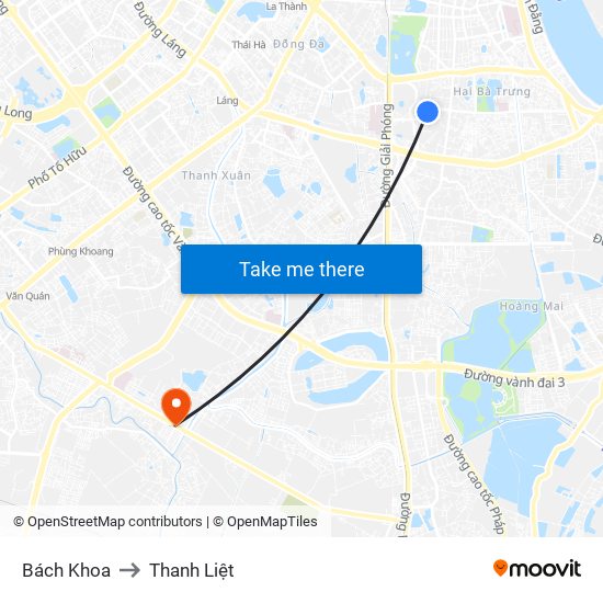 Bách Khoa to Thanh Liệt map