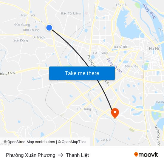 Phường Xuân Phương to Thanh Liệt map