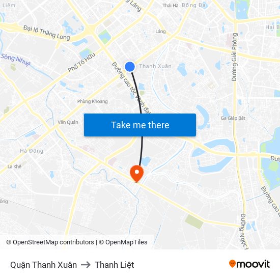 Quận Thanh Xuân to Thanh Liệt map