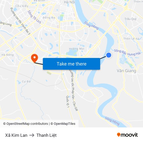 Xã Kim Lan to Thanh Liệt map