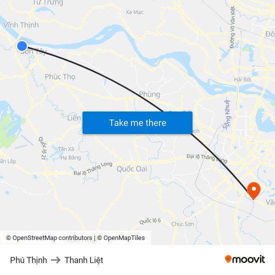 Phú Thịnh to Thanh Liệt map