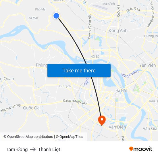 Tam Đồng to Thanh Liệt map