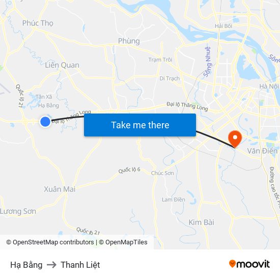 Hạ Bằng to Thanh Liệt map
