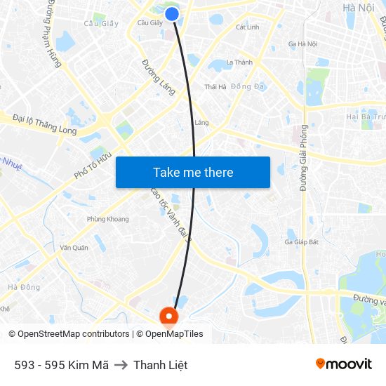 593 - 595 Kim Mã to Thanh Liệt map