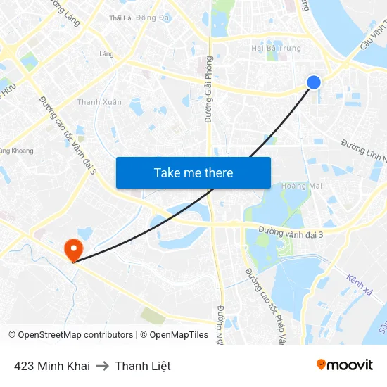 423 Minh Khai to Thanh Liệt map