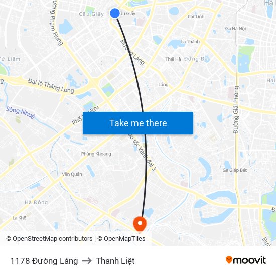 1178 Đường Láng to Thanh Liệt map