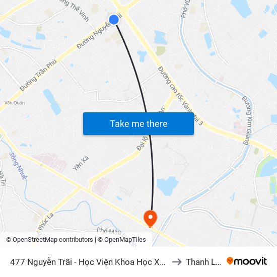 477 Nguyễn Trãi - Học Viện Khoa Học Xã Hội to Thanh Liệt map