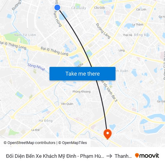 Đối Diện Bến Xe Khách Mỹ Đình - Phạm Hùng (Cột Trước) to Thanh Liệt map