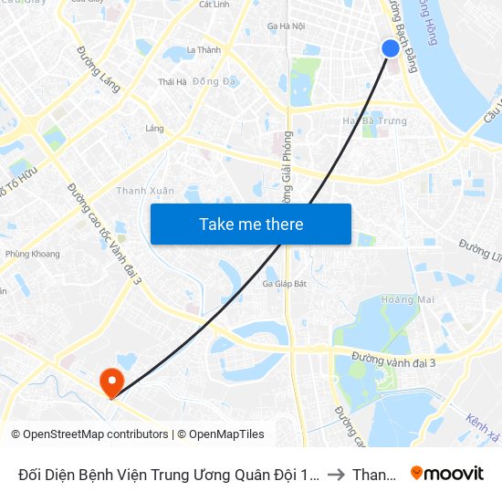 Đối Diện Bệnh Viện Trung Ương Quân Đội 108 - Trần Hưng Đạo to Thanh Liệt map