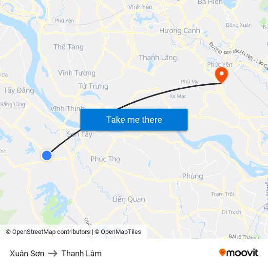 Xuân Sơn to Thanh Lâm map