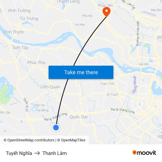 Tuyết Nghĩa to Thanh Lâm map