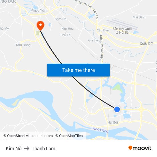 Kim Nỗ to Thanh Lâm map