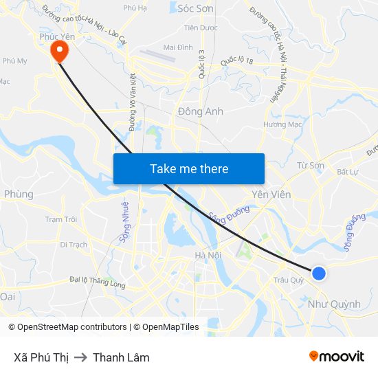 Xã Phú Thị to Thanh Lâm map