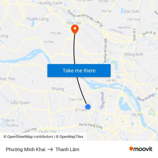 Phường Minh Khai to Thanh Lâm map