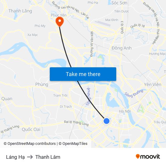 Láng Hạ to Thanh Lâm map