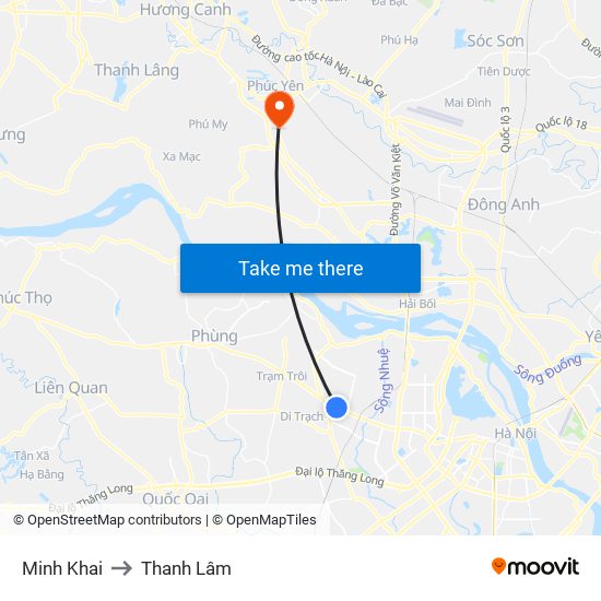 Minh Khai to Thanh Lâm map