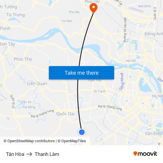Tân Hòa to Thanh Lâm map