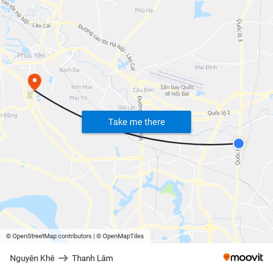 Nguyên Khê to Thanh Lâm map