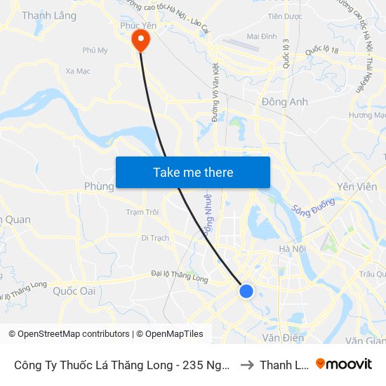 Công Ty Thuốc Lá Thăng Long - 235 Nguyễn Trãi to Thanh Lâm map