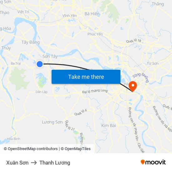 Xuân Sơn to Thanh Lương map