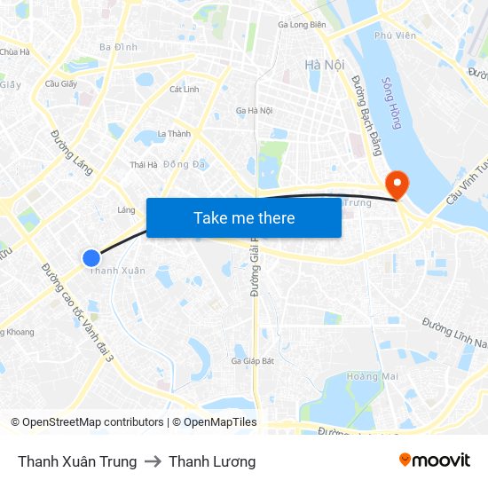 Thanh Xuân Trung to Thanh Lương map