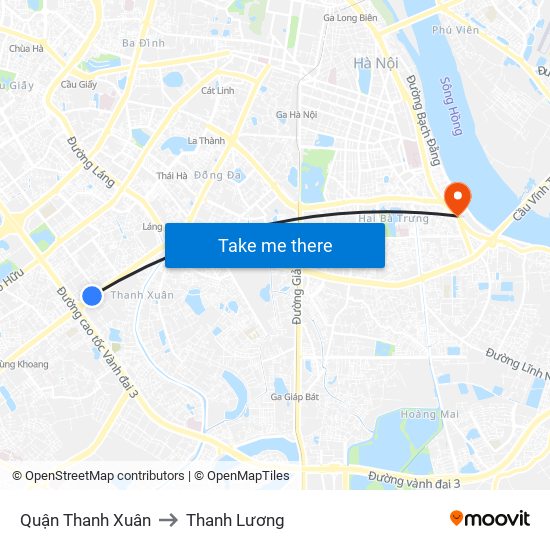 Quận Thanh Xuân to Thanh Lương map