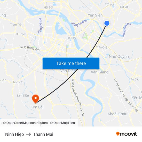 Ninh Hiệp to Thanh Mai map