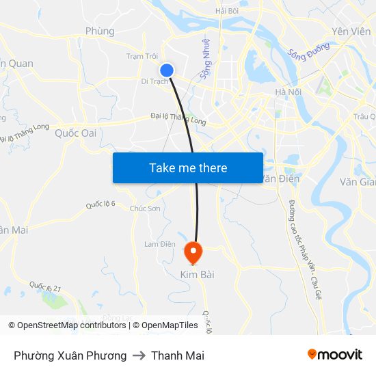 Phường Xuân Phương to Thanh Mai map