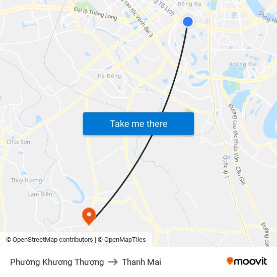 Phường Khương Thượng to Thanh Mai map