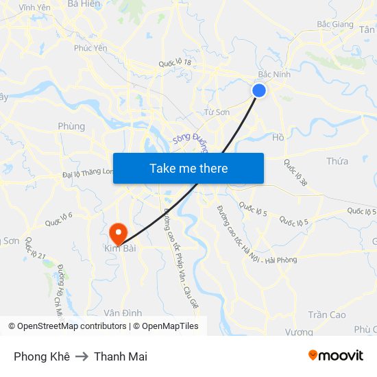 Phong Khê to Thanh Mai map