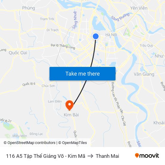 116 A5 Tập Thể Giảng Võ - Kim Mã to Thanh Mai map