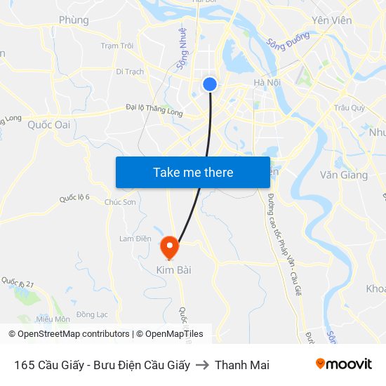 165 Cầu Giấy - Bưu Điện Cầu Giấy to Thanh Mai map