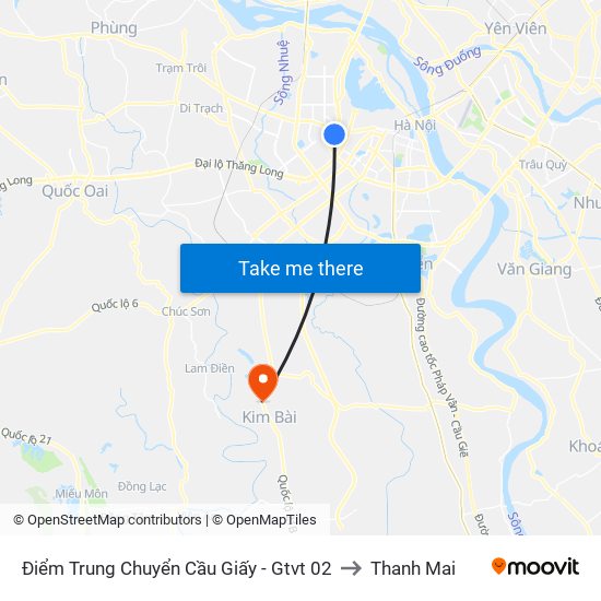 Điểm Trung Chuyển Cầu Giấy - Gtvt 02 to Thanh Mai map