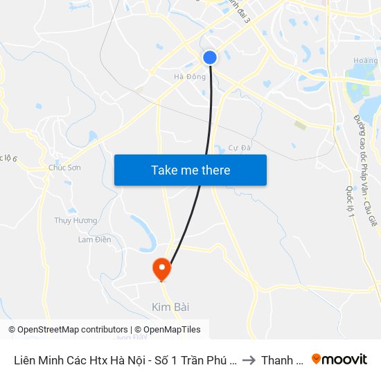 Liên Minh Các Htx Hà Nội - Số 1 Trần Phú (Hà Đông) to Thanh Mai map