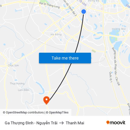 Ga Thượng Đình - Nguyễn Trãi to Thanh Mai map