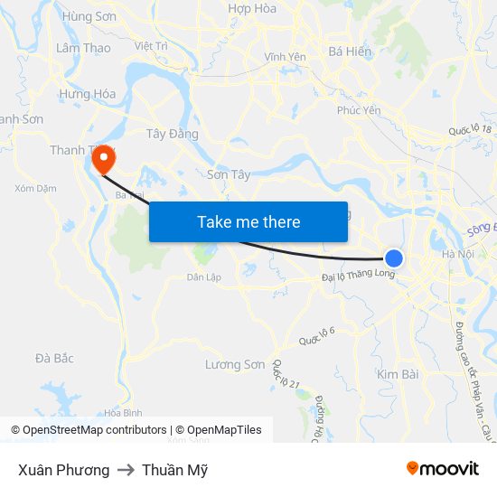 Xuân Phương to Thuần Mỹ map